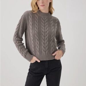Pact Cable Knit Crew Sweater Cinder Heather